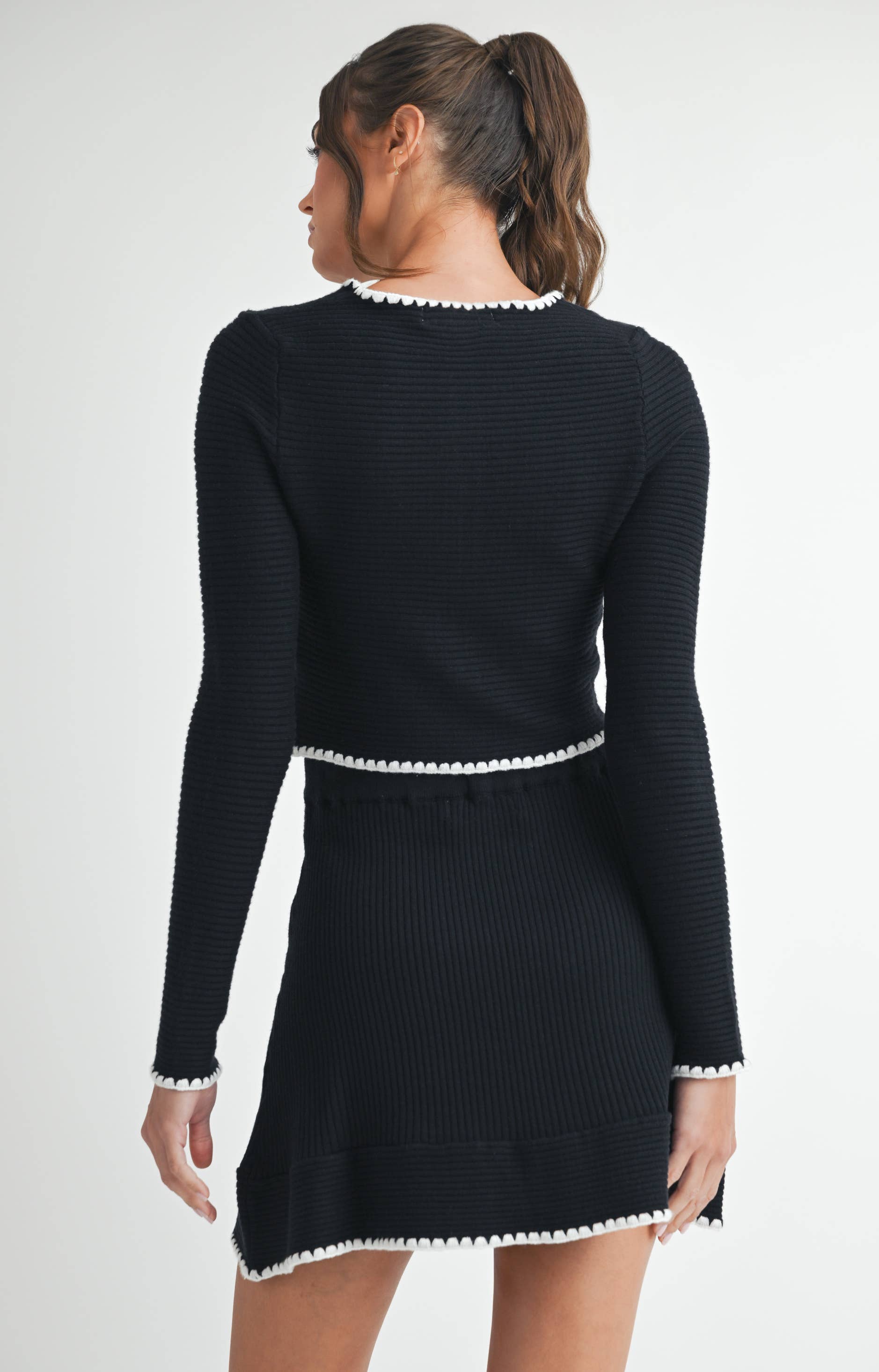 BLACK OFF WHITE Contrast Button Knit Crop Jacket for wholesale on Faire7