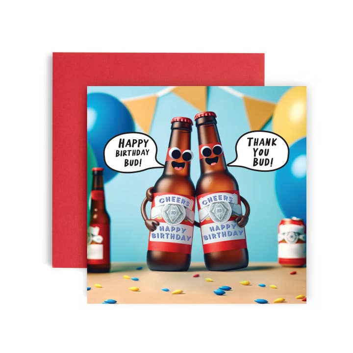 Happy Birthday Bud Funny Card for wholesale by Huxters