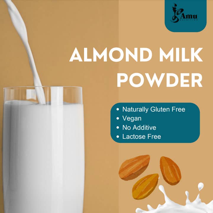 Amu Nutrition - Vendita all'ingrosso Bevanda salutare in polvere - Polvere di Latte di Mandorla –1lb– Senza Lattosio, a Base Vegetale2