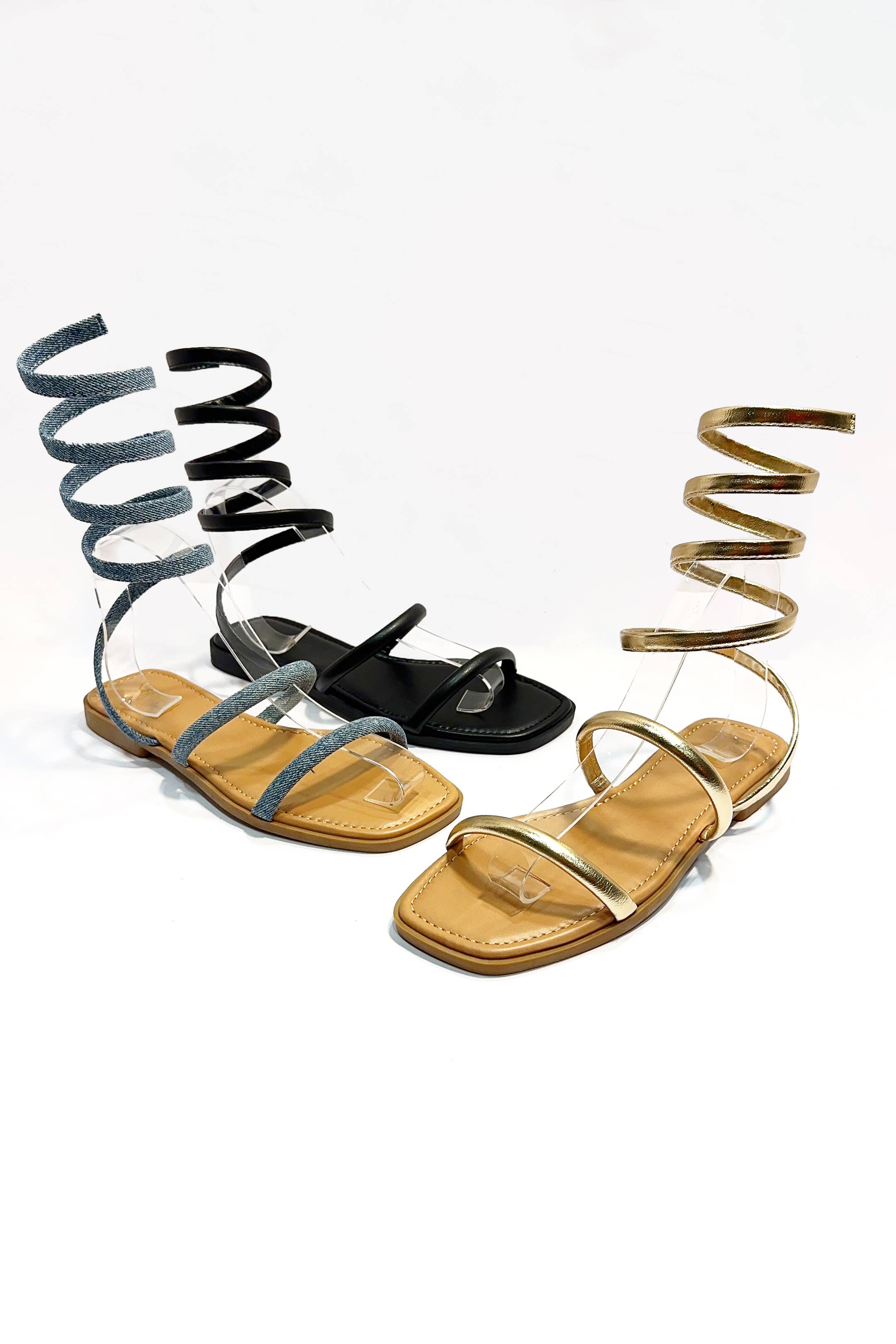 CCOCCI - Wholesale Sandals - Women's - HINT ANKLE SPIRAL WRAP COIL STRAP FLAT SANDAL0