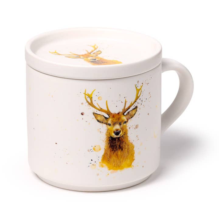 Puckator EU - Wholesale Coffee Mug - Jan Pashley Stag Porcelain Mug & Coaster Lid Set1