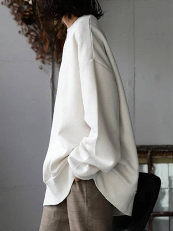 Plush Looks – wholesale Sweatshirt – Women's – Casual Loose Solid Color Round-Neck Sweatshirt Top5