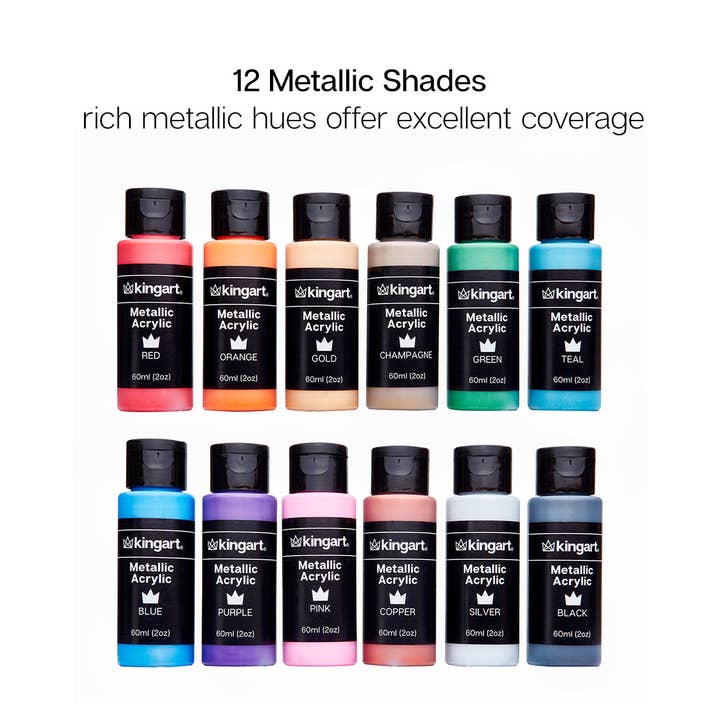 KINGART - Wholesale Acrylic Paint - Acrylic Paint - 12 Metallic Colors 60ml2