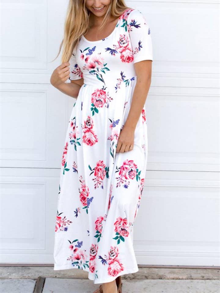 Vestido maxi floral com decote redondo por atacado de Tickled Teal