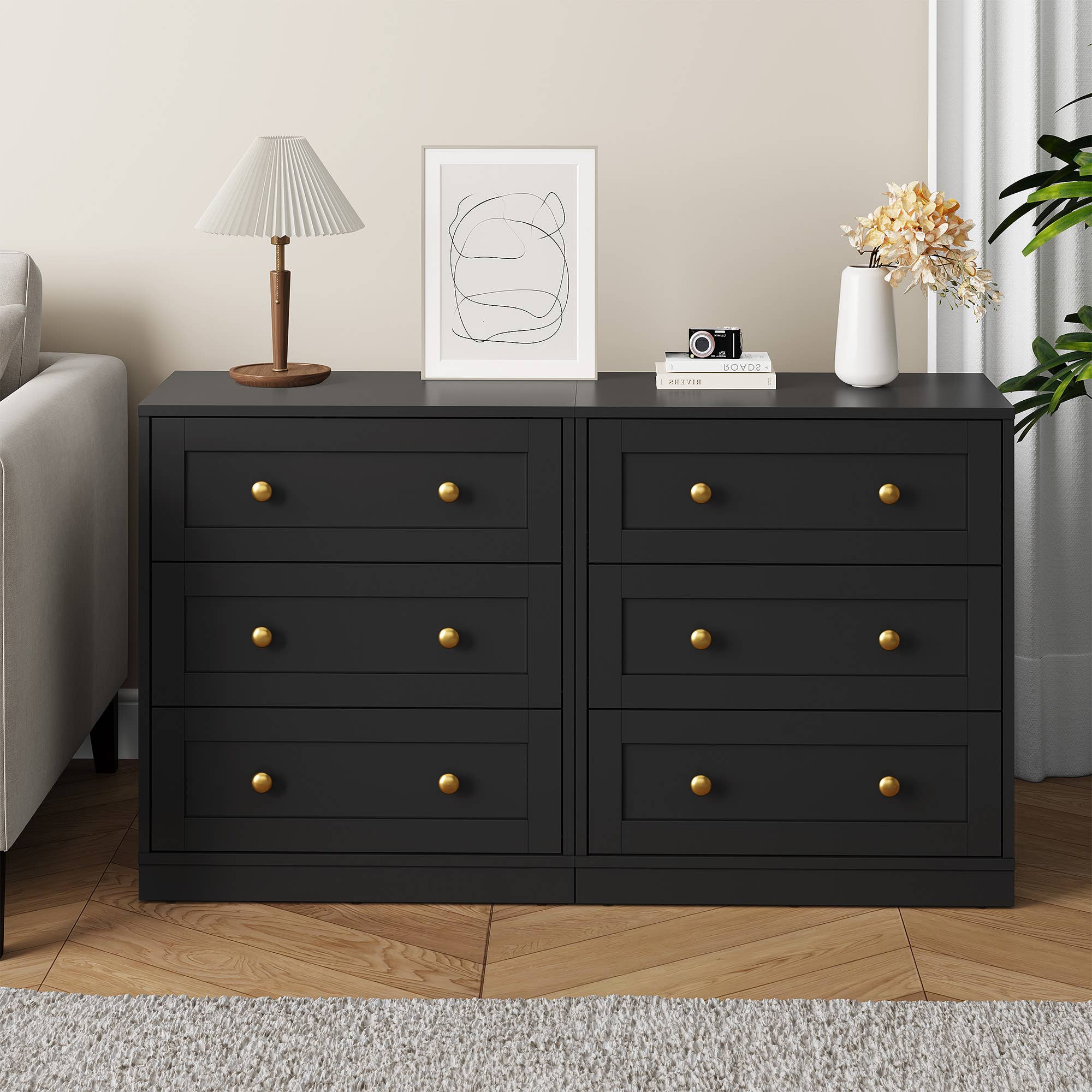 Heynemo - Vente Armoire - Table de chevet à 3 tiroirs, grande table de chevet avec rond doré4