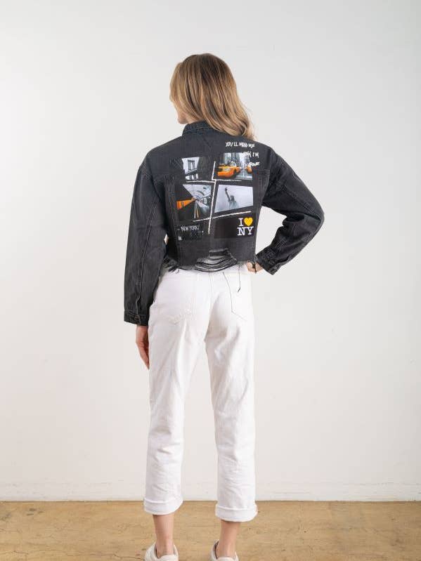 Trio Urban - Wholesale Denim Jacket - Women's - New York Collage (I ♥ NY) Crop Denim Jacket7
