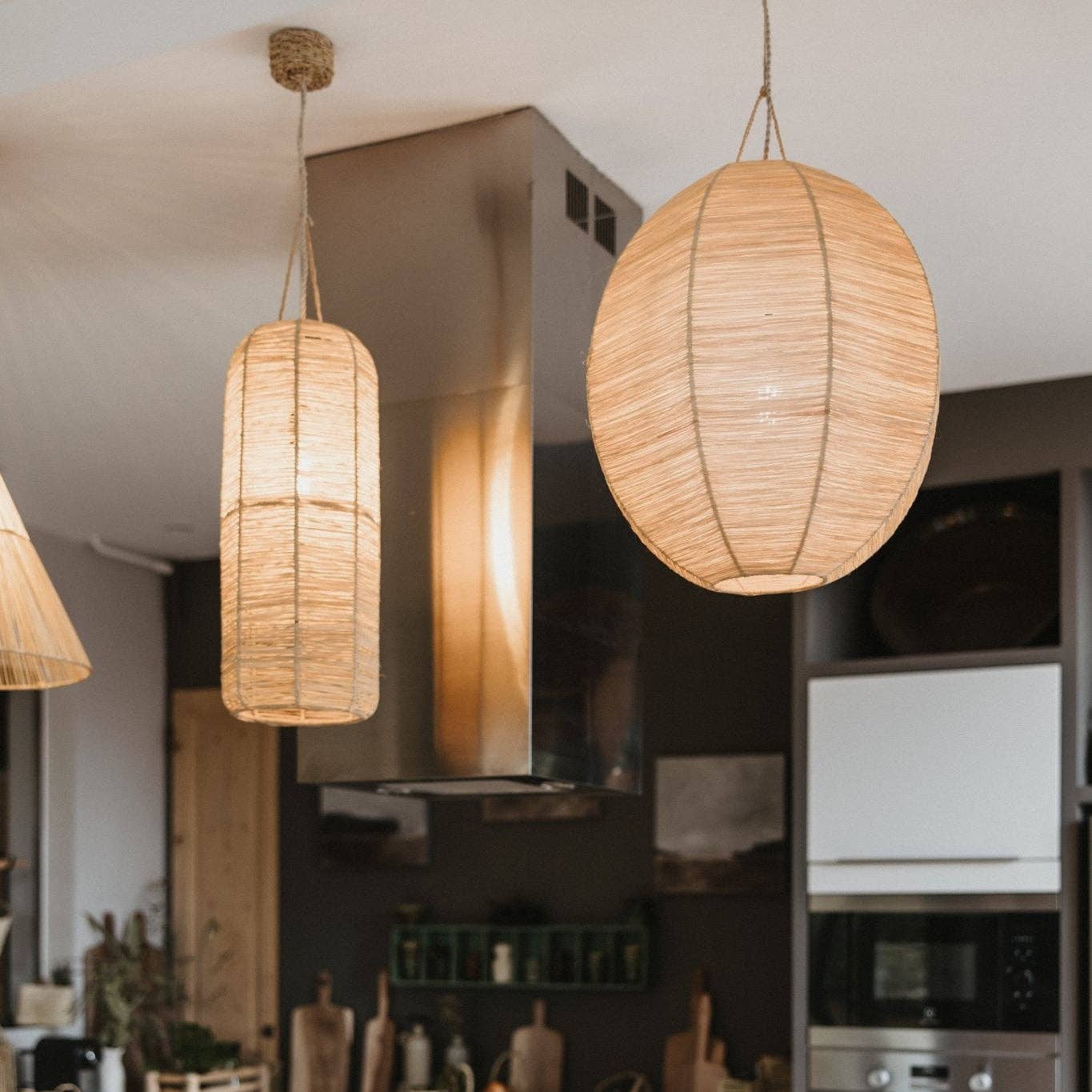 COSYDAR-DECO - Wholesale Chandelier/Hanging Light - Natural Raffia Suspension 18x55cm - ENKO Bohemian Cylindrical Light Fixture1