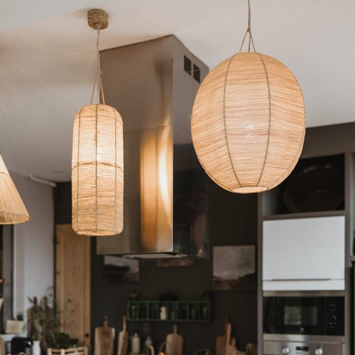 COSYDAR-DECO - Wholesale Chandelier/Hanging Light - Natural Raffia Suspension 18x55cm - ENKO Bohemian Cylindrical Light Fixture1