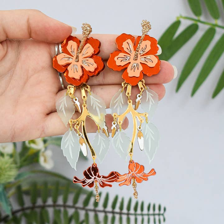 Hibiscus Statement Earrings for wholesale by Working Clasp