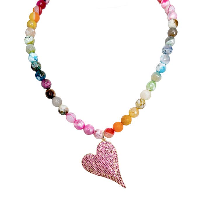 Scarlett Fire Agate Heart Gemstone Necklace for wholesale by Love, Lisa