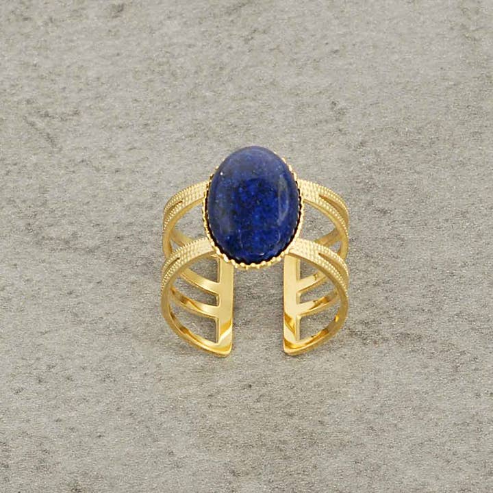 Merveilles du Monde - Wholesale Cocktail/Statement Ring - Gold Stainless Steel and Natural Stones Ring