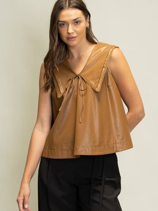 Heyson - Wholesale Blouse - Women's - SOT1241 Faux Leather Sailor Collar Top14