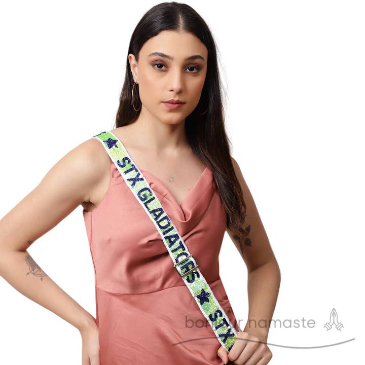 Alça de Mala Personalizada Feita à Mão com Tema Desportivo e Missangas por atacado de Bonjour Namaste