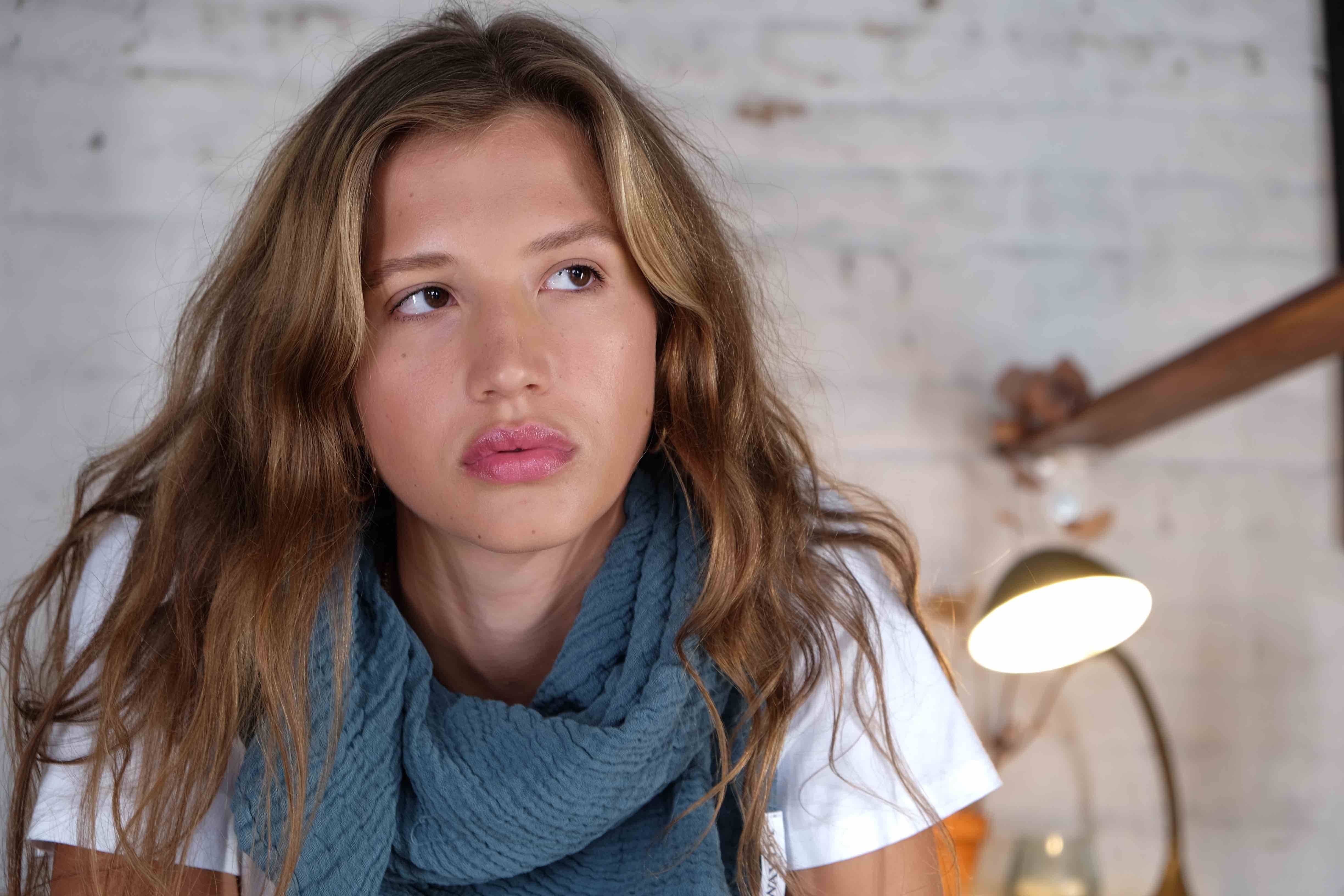 WAYDA - Vente Écharpe – femme - Écharpe en mousseline de coton BLAU Fuji6