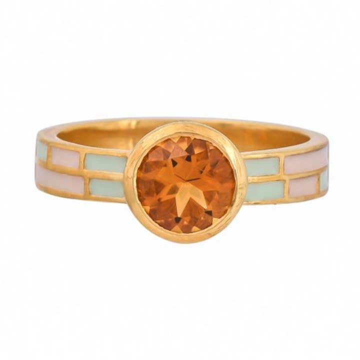 Citrine Gold Plated Enamel Ring, Handmade Vintage Style Gift for wholesale by Misteerious Seed