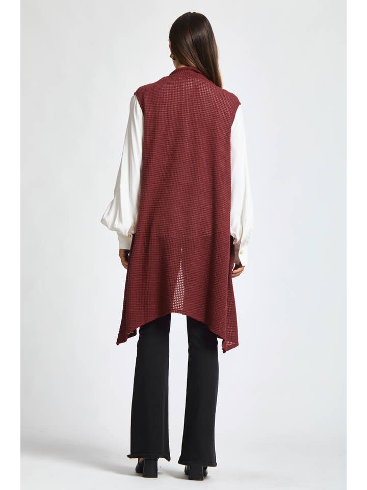 Dear Scarlett - Wholesale Outerwear Vest - Women's - Sleeveless Crochet Midi Vest Cardigan4