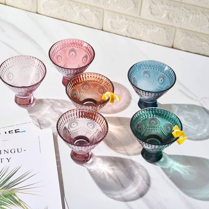 The Wine Savant / Khen Glassware - Wholesale Cocktail/Liquor Glass - Stemless Martini Cocktail Glasses | Set of 6 | Colored 6.6oz3