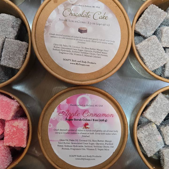 Nourishing Solid Sugar Scrub Cubes | Waterless Exfoliators for wholesale by SOAPY Bath and Body Products
