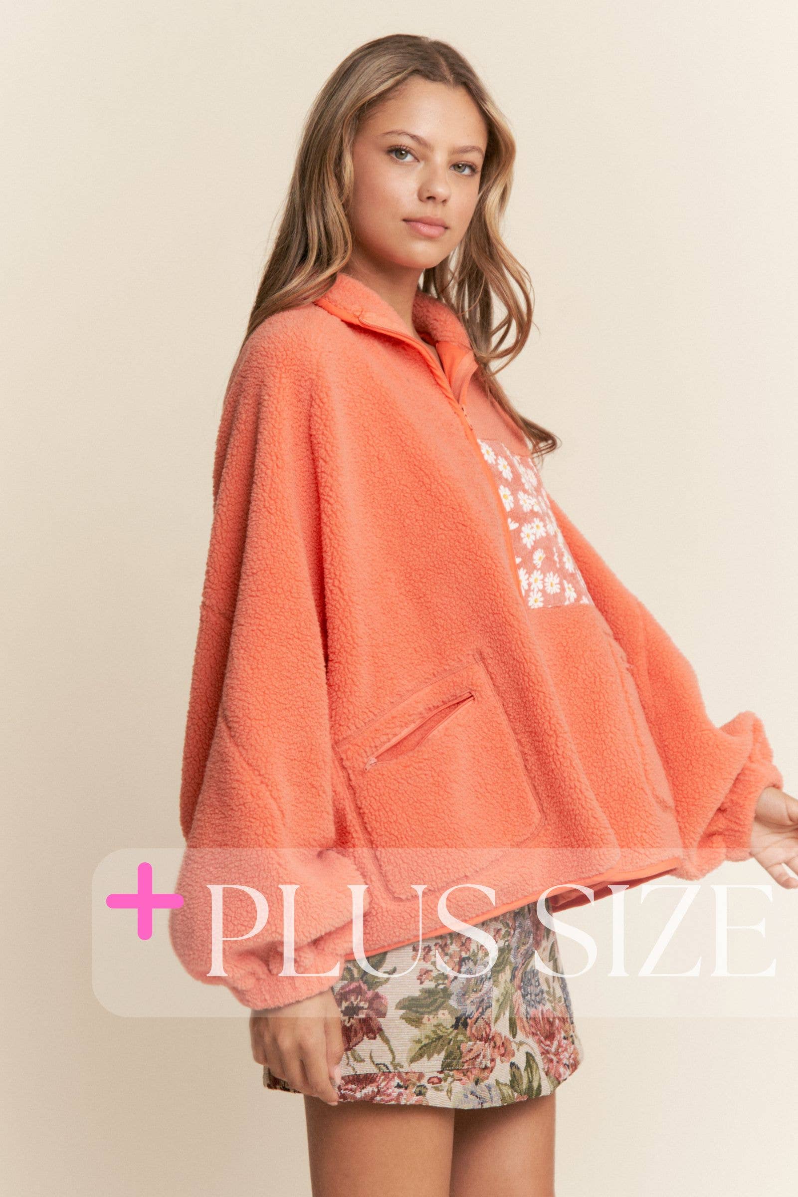 J.NNA – wholesale Jacka - Dam – Teddy Sherpa Blommig Jacka med Dragkedja S-L / 1X-3X6