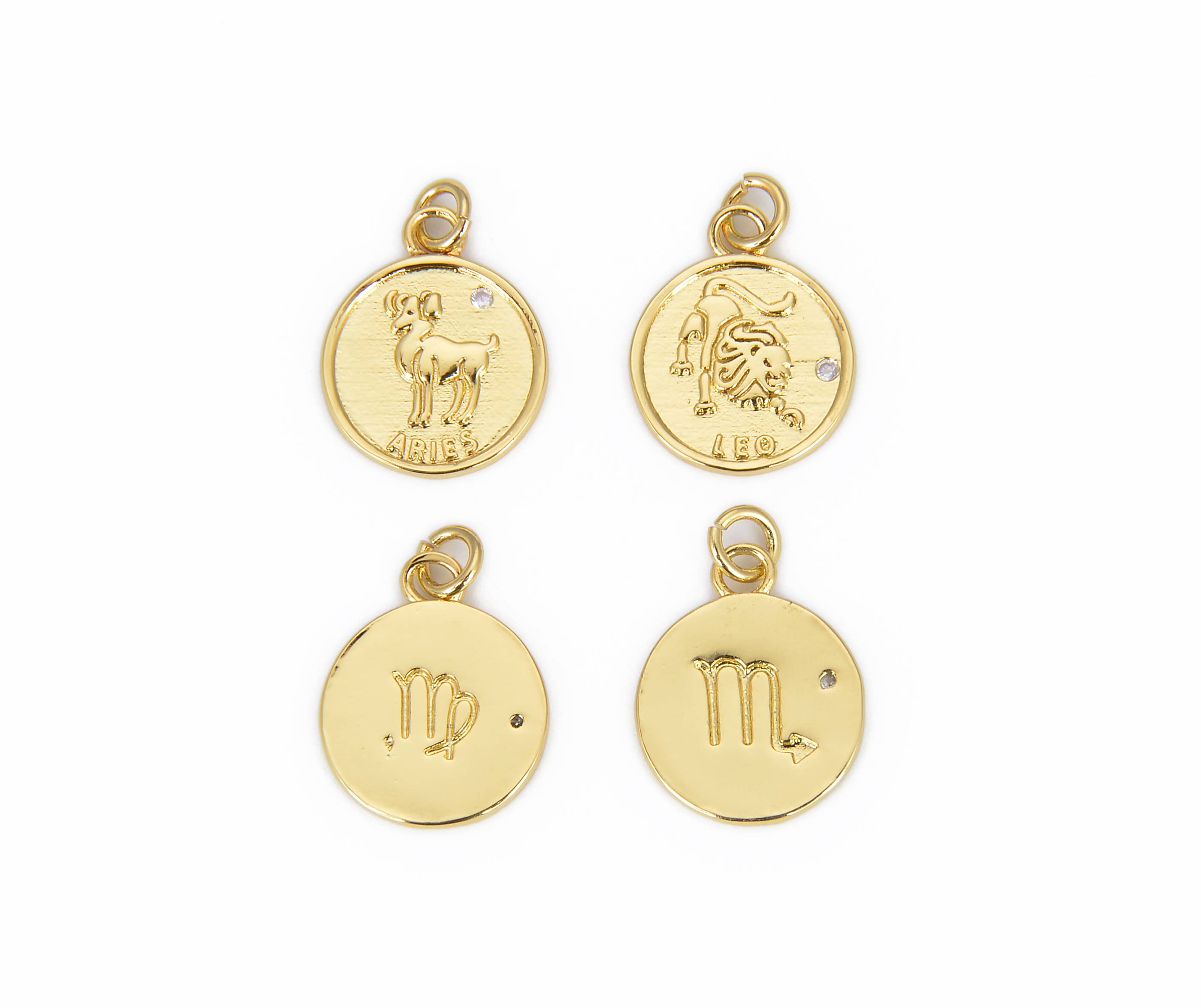 Beads Creation – Pendente/pingente individual por atacado – Pingente de Símbolo do Zodíaco Astrológico em Latão Banhado a Ouro 18K1