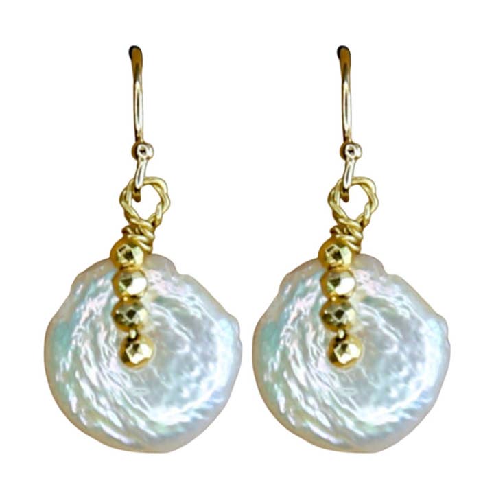 Halfsies Pearl Earrings in Gold Pyrite for wholesale by Catherine Page Jewelry
