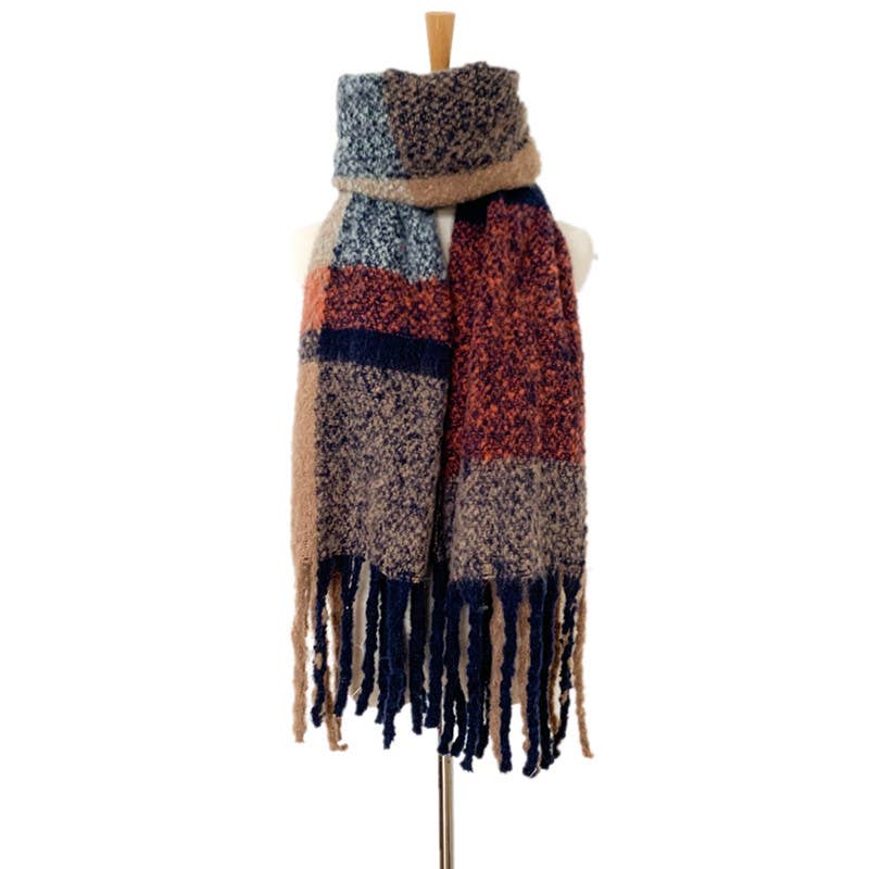 Adorro – wholesale Scarf – Women's – Soft Chunky Plaid Fleece Oblong Tassel Scarf4