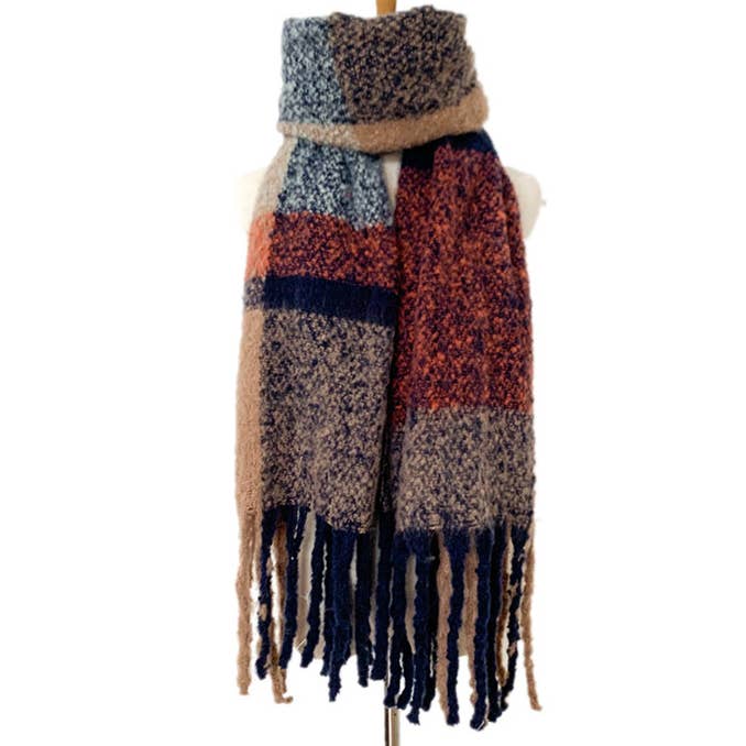 Adorro – Großhandel Schal – Damen – Weicher, klobiger Karoschal aus Fleece mit Quasten im Rechteckformat6