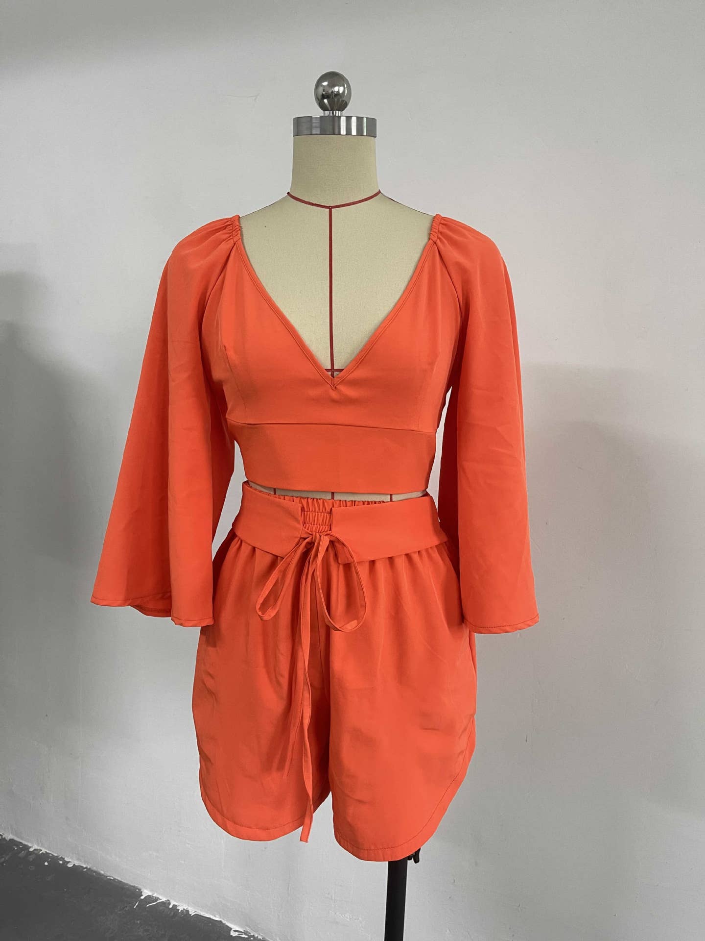 HIDDENBRAND - Wholesale Top & Short Set (NOT Loungewear) - Women's - Ruffled sleeves tie back neck tpo 2 piece short set outfits4