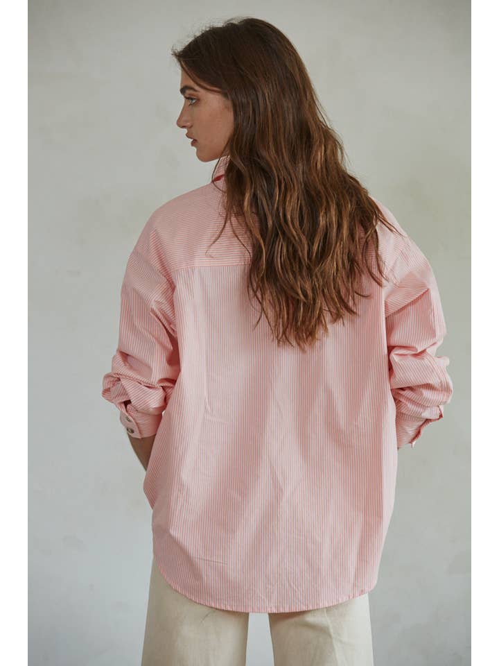 Coral L7190 | Woven Cotton Striped Button Down Shirt Top for wholesale on Faire