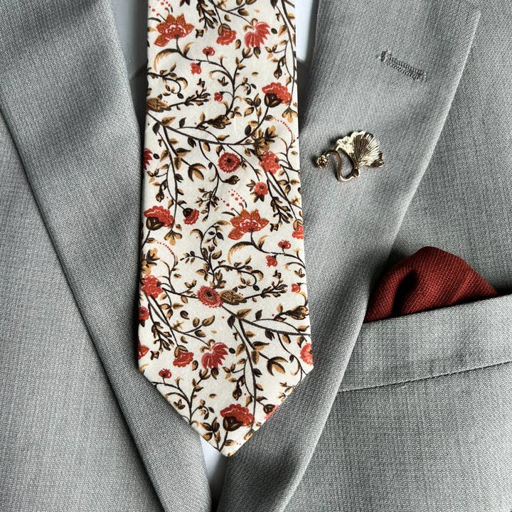 Tie Mood - Wholesale Necktie - Men's - Shay Cinnamon Floral Skinny Tie