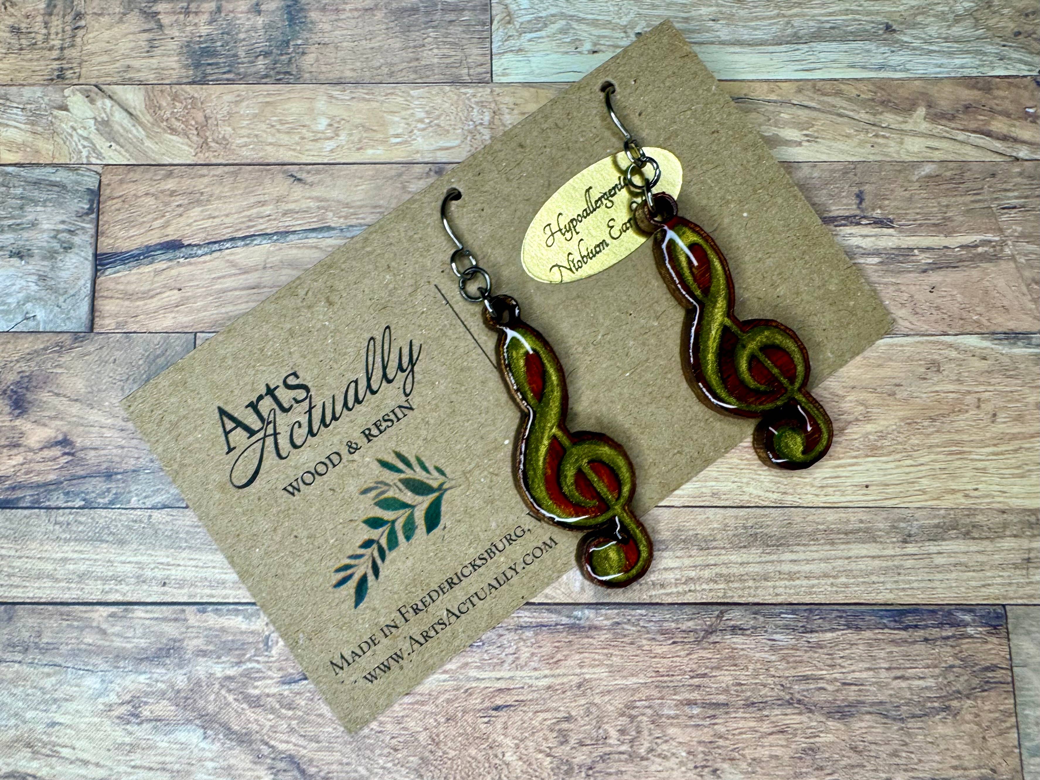 Arts Actually - Wholesale Dangle Earrings - Treble Clef: *Hypoallergenic* Wood and Resin Earrings1