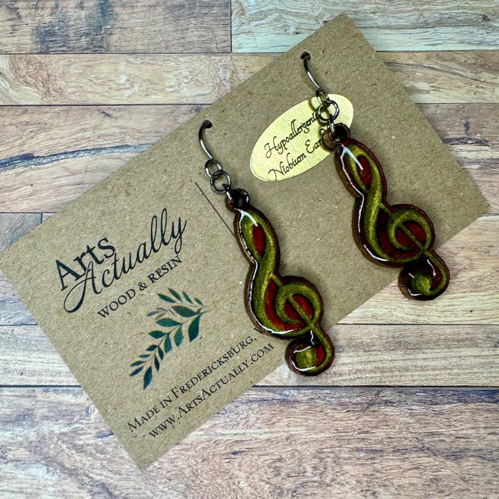 Arts Actually - Wholesale Dangle Earrings - Treble Clef: *Hypoallergenic* Wood and Resin Earrings1
