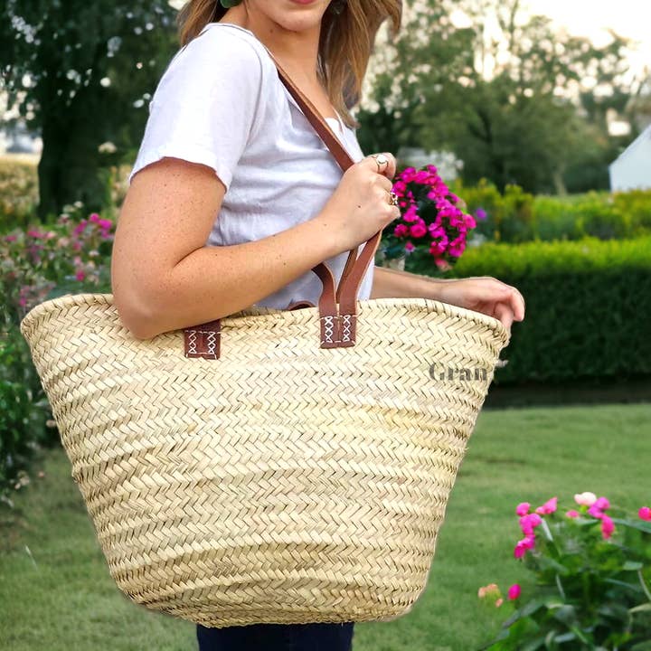 Gran Wholesale - Wholesale Beach bag - Straw Bag with Leather Handles - French Market Basket3