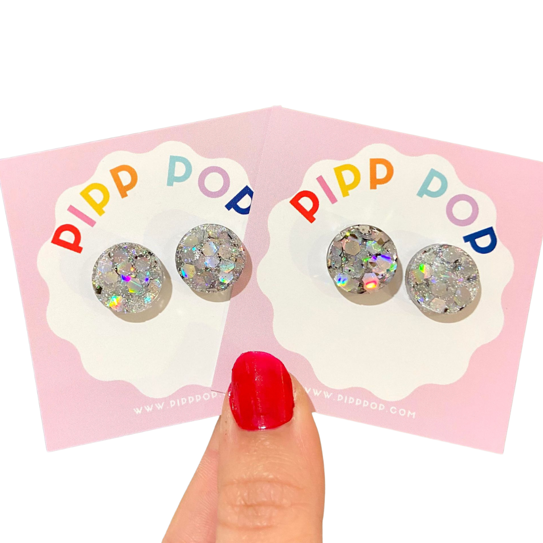 Pipp Pop - Wholesale Stud/Post Earrings - Glitter Resin Studs - 34 Colours Available6