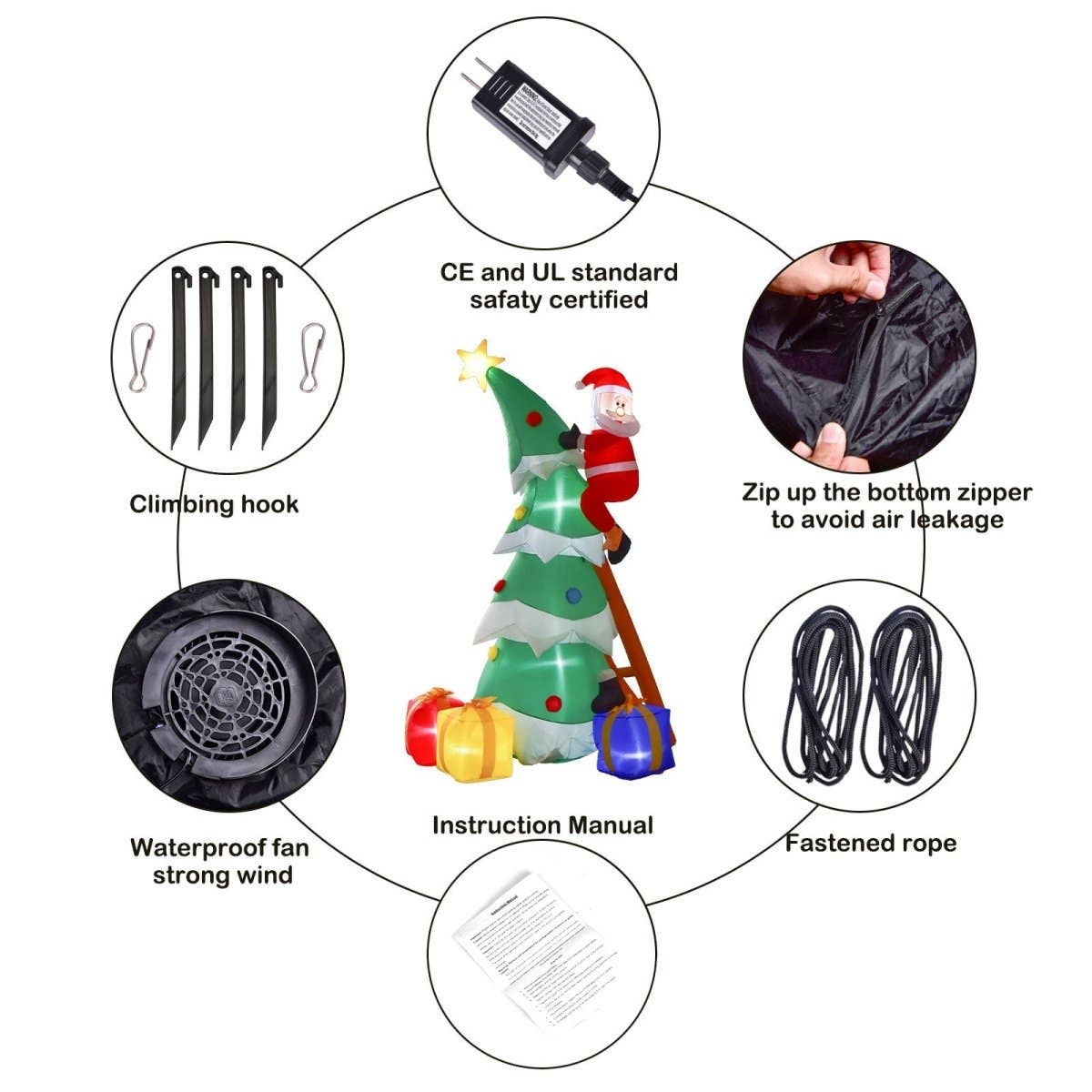 Presence - Wholesale Inflatables - 7-FT Christmas Inflatable: Santa Climbing with Tree2