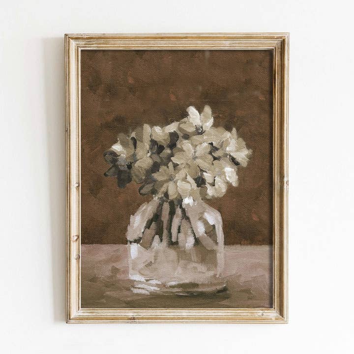 Autumn Beige Flowers in Vase Art Print for wholesale by Paper House Print Shop