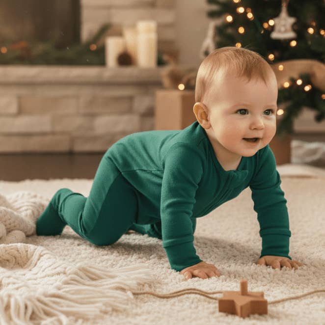 Hunter Green Zipper Footie for wholesale by Sweet Bamboo