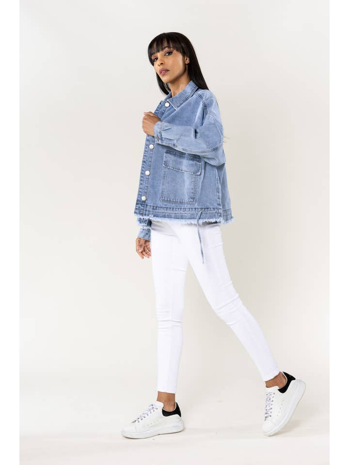 Nina Carter - Wholesale Denim Jacket - Women's - Oversized Denim Jacket Nina Carter large pockets S56238