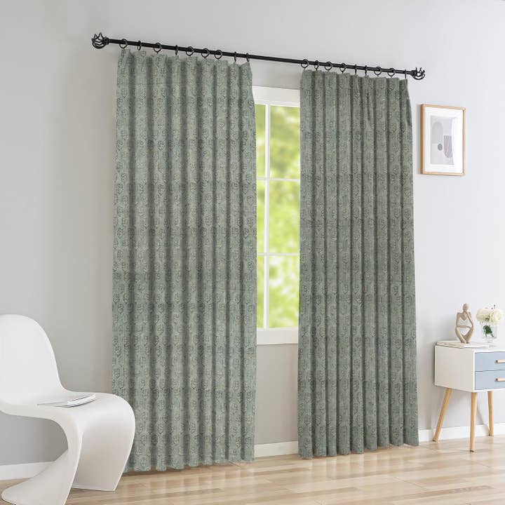 Rideau plissé en lin pur à motif floral - Superstar pour la vente par Fabdivine