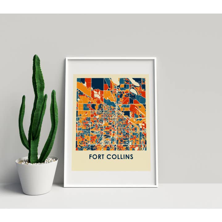 11" x 14" Prussian Fort Collins Map Print - Chroma Style for wholesale by ILIKEMAPS