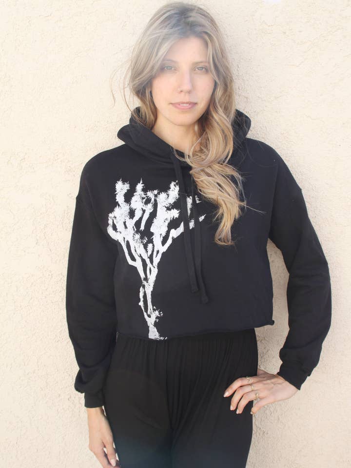 Joshua Tree Crop Fleece Hoodie for wholesale by Blonde Peacock