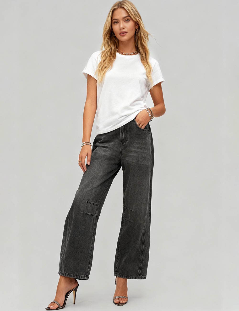 Sweetkama – Engroshandel Jeans - Dame – Damejeans med høj talje og vide ben i tøndeform, Barrel Denim SKP52234