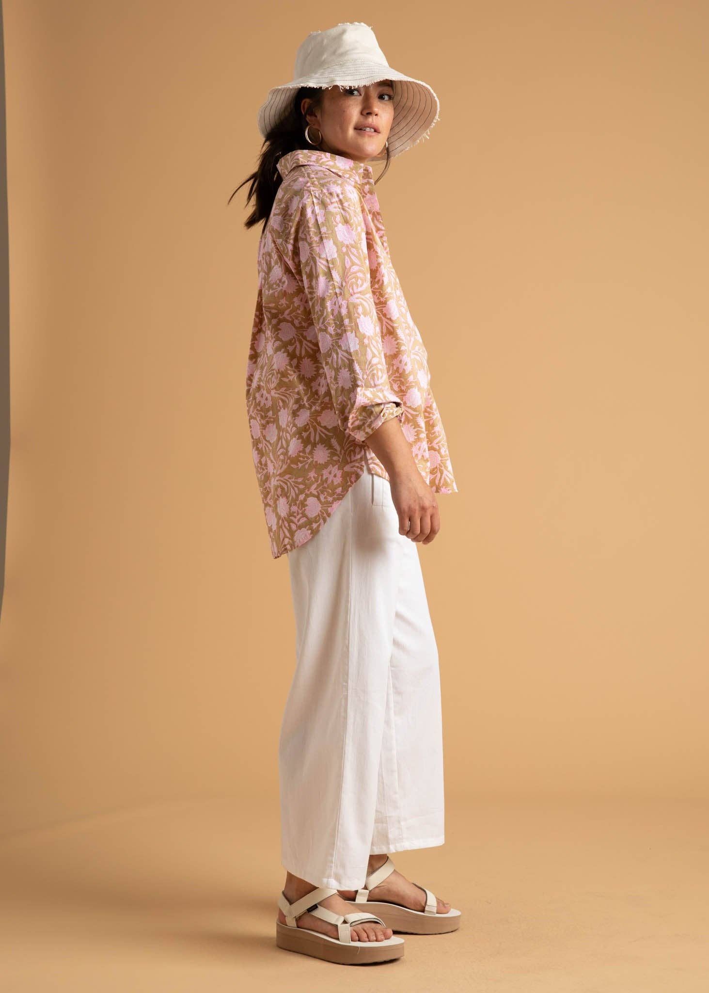 Good Boyfriend Shirt - Floral Escape Baked Clay & Neon Pink for wholesale on Faire14