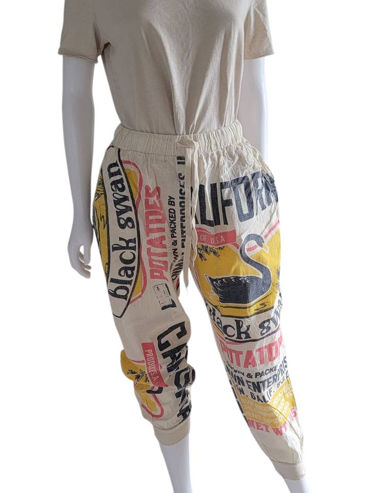 TT2422 Pantalon de jogging en coton sac de farine CA Cygne Noir pour la vente par Evergreen Guardian Imports