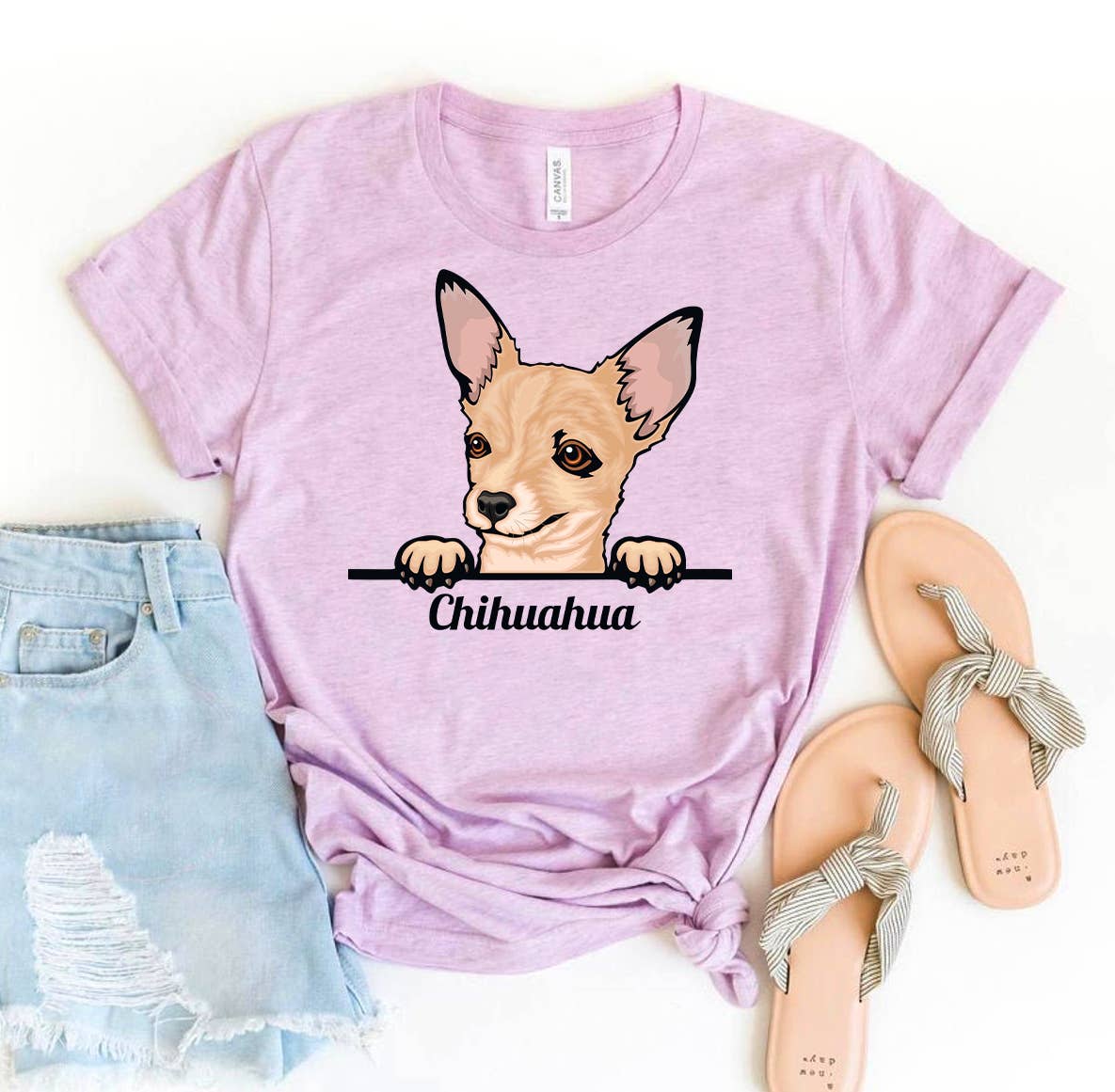 Printliss - Vente T-shirt sérigraphié – femme - T-shirt pour chien Chihuahua Peeking - Bella Canvas0