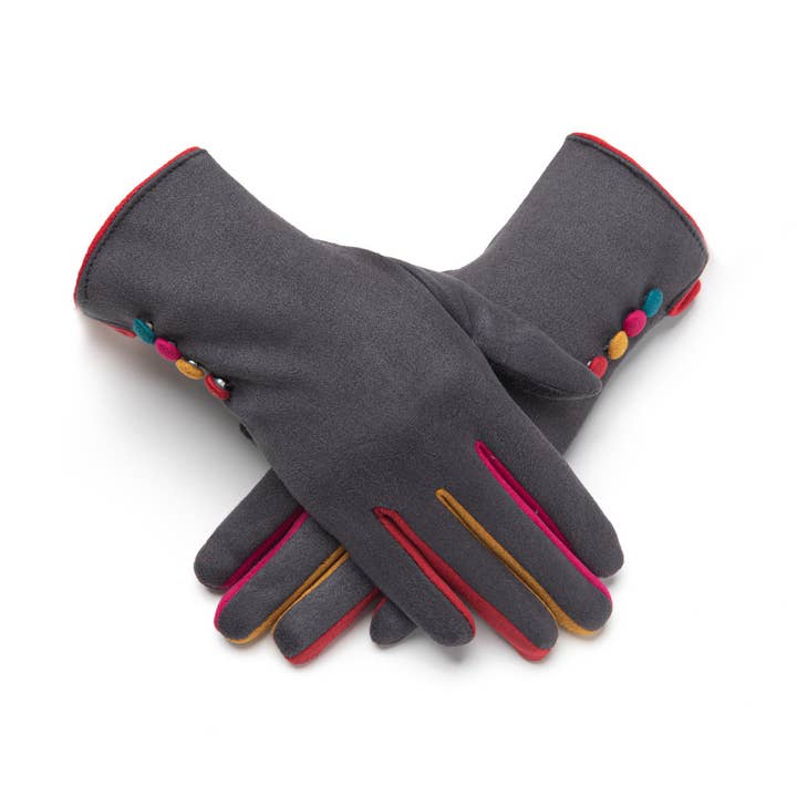 Aavion - Wholesale Gloves - Women's - Women's Faux Suede Touchscreen Gloves with Multicolor Trim