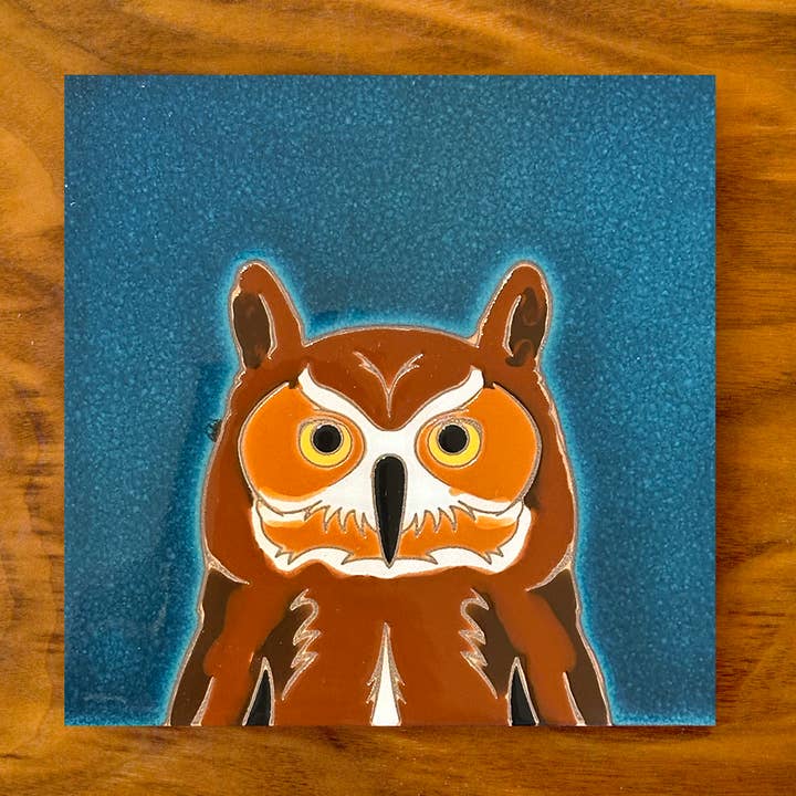 Owl Hand Glazed Art Tile Trivet for wholesale by Carly Quinn Designs