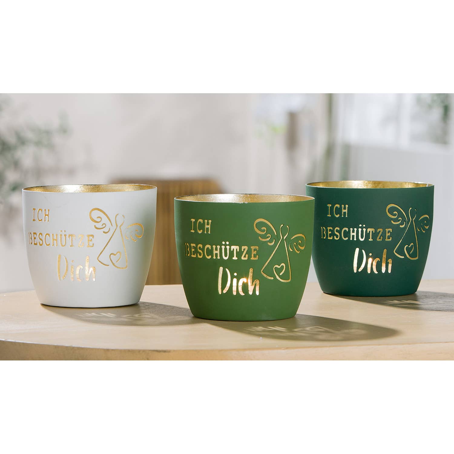 Gilde Handwerk Macrander GmbH & Co. KG – Suporte de vela por atacado – Lanterna 'Ich schütze Dich' 8,5 cm com 3 opções de cor1