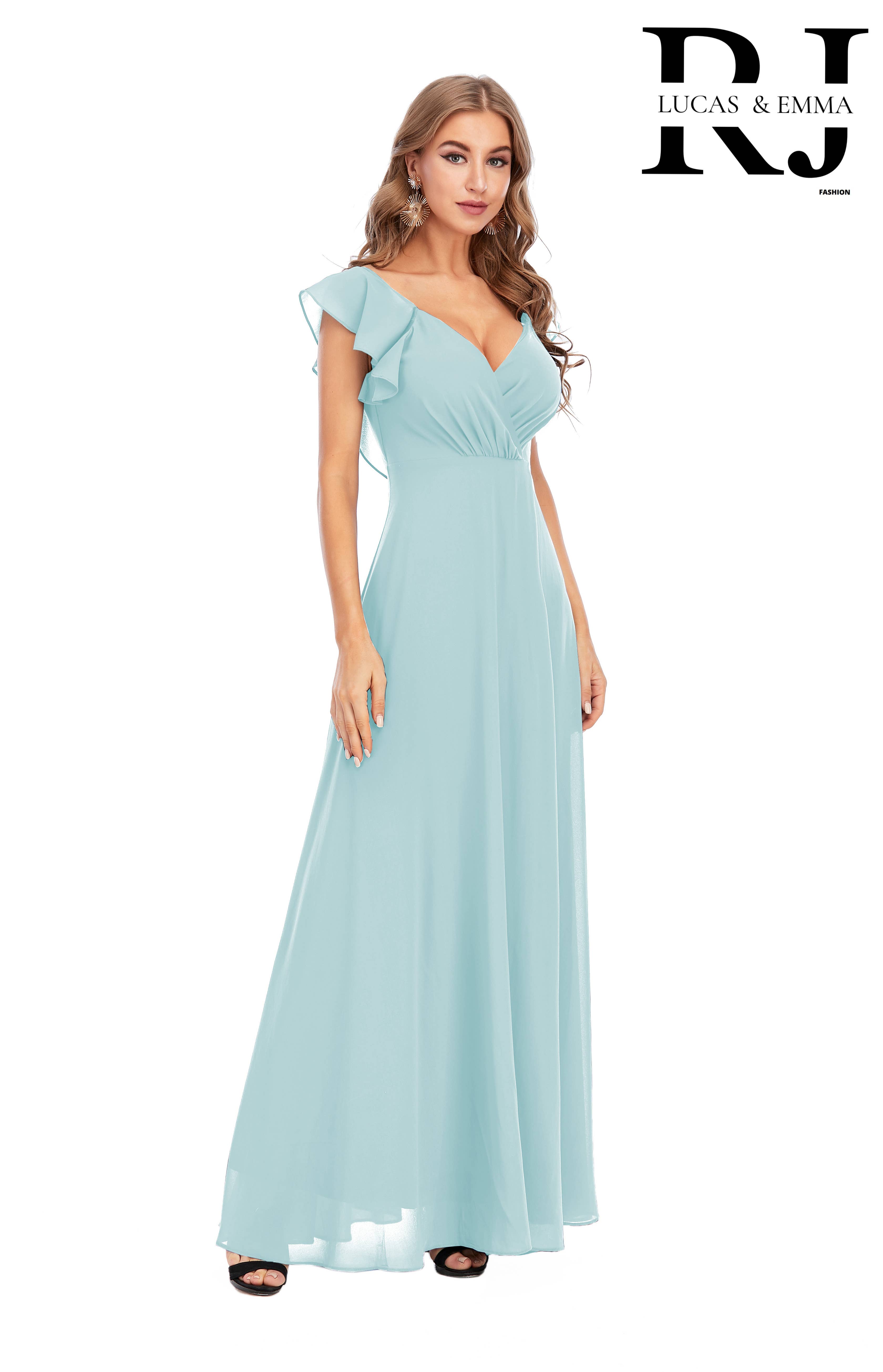 Lucas & Emma - Sarl RJ & co - Wholesale Gown - Women's - Evening ceremony dress with slit and flutter sleeves 13883