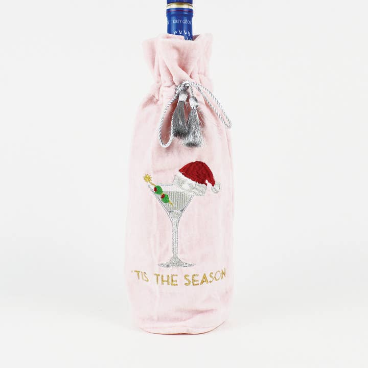 Geborduurde roze wijntas met martini voor wholesale door 8 Oak Lane